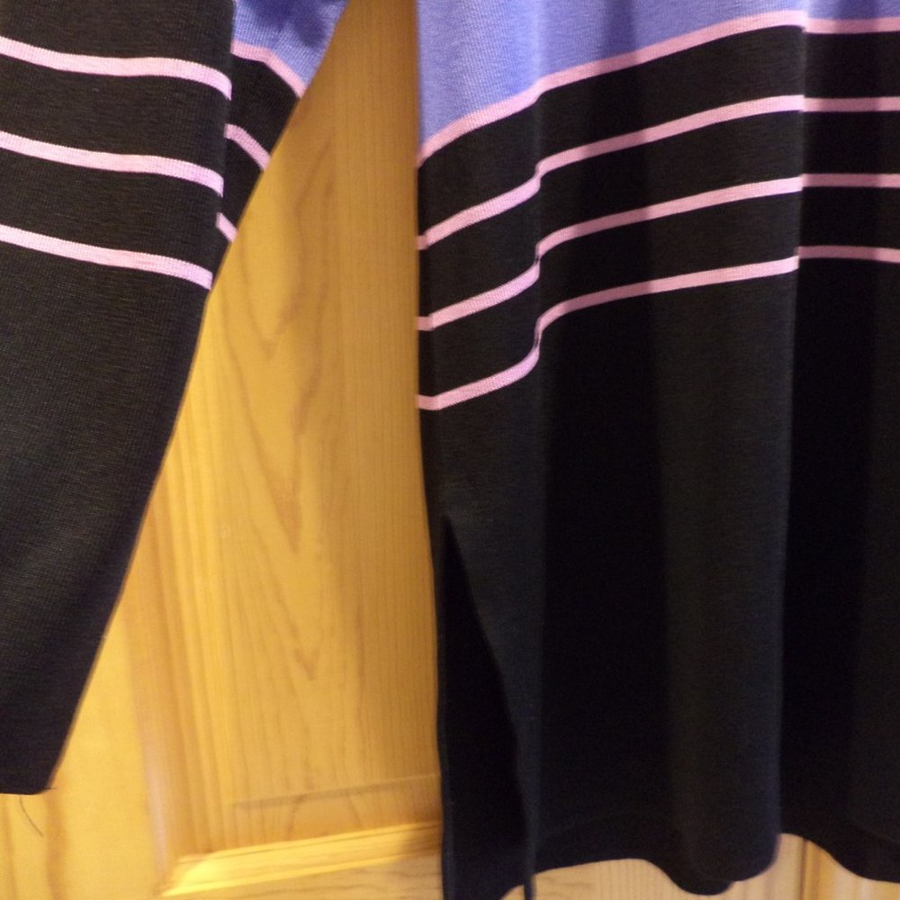 Misook Woman's Blouse Top- V-Neck Shirt~Black with Pink + Purple Stripes ~Large - Picture 3 of 5